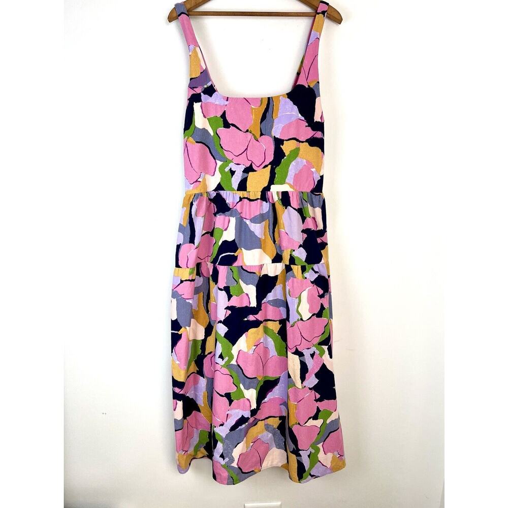 Ava & Viv Tiered Midi Dress Womens 3X Multicolor Abstract Floral Bloomcore
